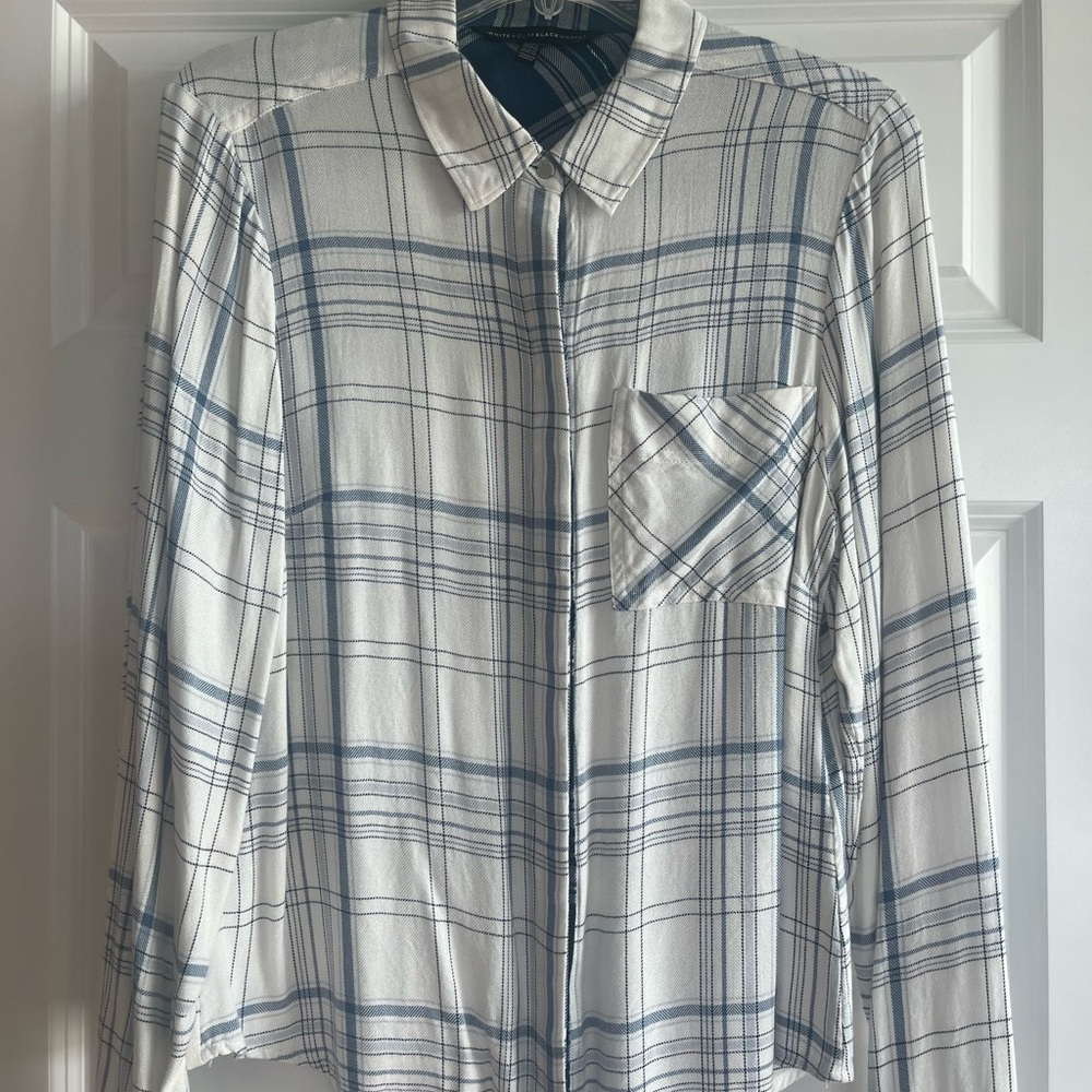 White House Black Market Blue and White Checkered Men's Shirt